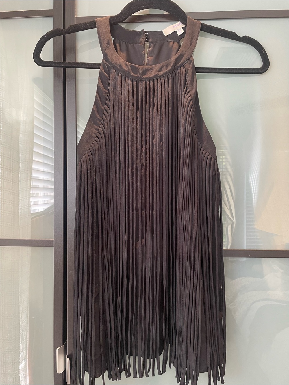 Lavender Brown, Black Fringe Halter Tank